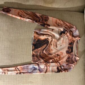 SHEIN brand Marble Print Long Sleeve Bodysuit - Peach & Brown Swirl